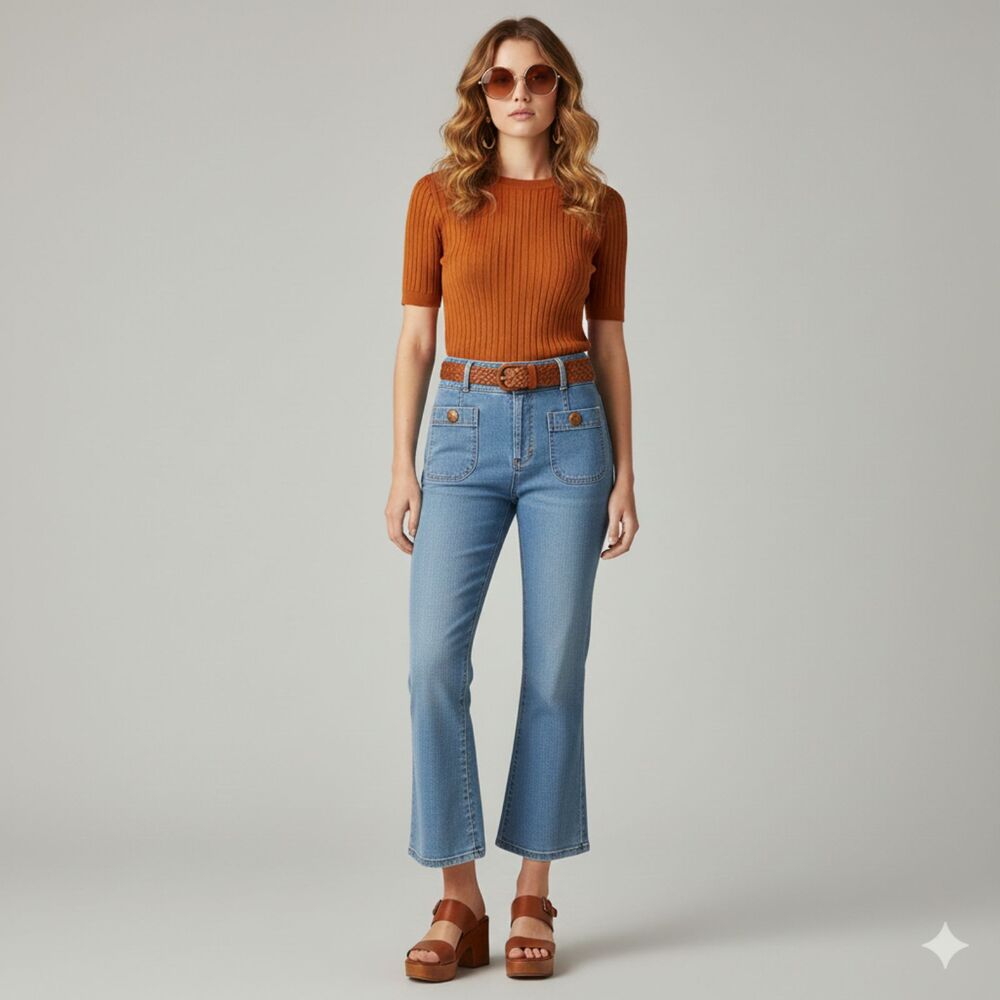 VTG Fancy Props Wilkins  Light Wash Flare 70s Front Pockets High Rise Jean Sz 12